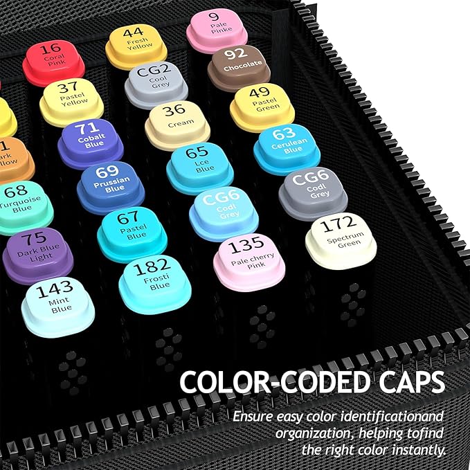 Alcohol Markers, 48 Colors Dual Tip Art Markers for Adult Coloring Books, Drawing, Sketching, Card Making, Very Suitable for Painting Supplies