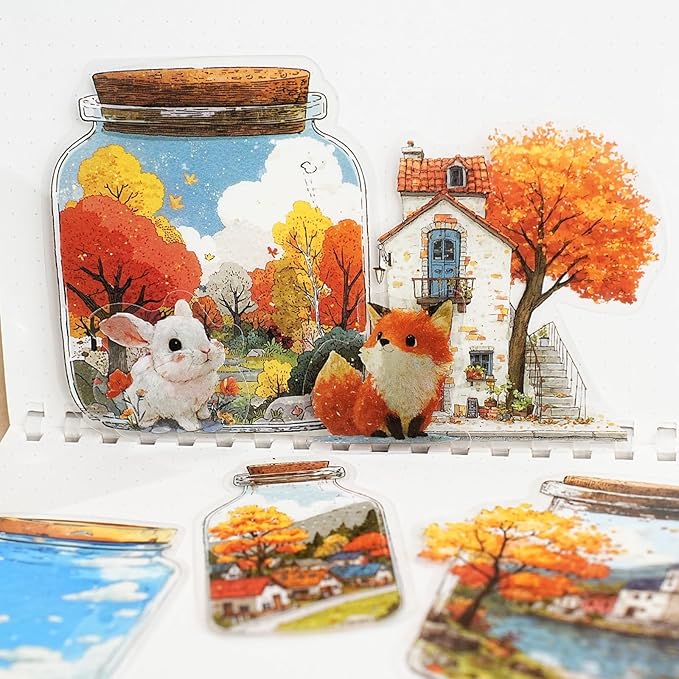 90 Pieces Aesthetic Landscape Creation PET Sticker Set, 6 Pack Vintage Oil Painting Bottle Scenery PET Stickers for Scrapbooking, Journaling, Waterproof DIY Crafts, and Junk Journal