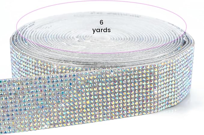 Novani Self Adhesive Rhinestone Ribbon, 1.14 Inch Wide 6 Yards 1 Roll, AB Crystal Diamond Bling Strips for DIY Crafts,Home Decor,Glitter Glass Rhinestones Tape for Crafting,Car Decoration