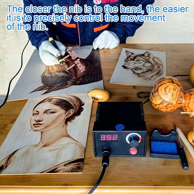 LH30-1 wood burning tool,wood burning kit pen 25~750℃,professional wood burning kit,with digital thermometer temperature adjustable temperature,1 wood burning pens, 30 pen tips(LH30-1A pen)