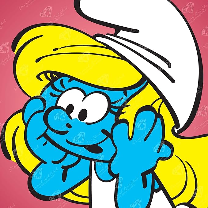 DIAMOND ART CLUB Smurfette Diamond Painting Kit, Fun DIY Crafts for Adults, Round Diamond Art Canvas, 9" x 9"