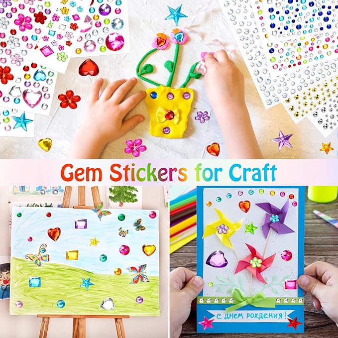 2168pcs Valentines Gem Stickers Rhinestones for Crafts, Sparkling Cute Star Heart Round Small Stickers for Women Adults, Glitter Jewels Stickers for Face Eye Body Makeup, DIY Decoration, WUINOID