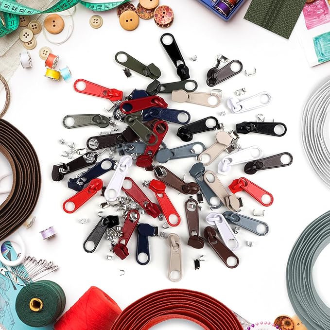 DOITEM 31 Yards 10 PCS Sewing Zippers #3 Nylon Coil Zippers Assorted Zipper for Sewing with 40 Zipper Sliders for DIY Tailor Sewing Crafts Supplies, 10 Colors