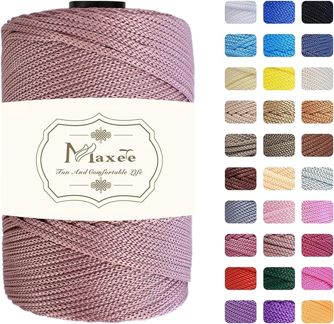 Maxee Premium Polyester Macrame Cord 3 mm × 218 yd,3mm 100% Polypropylene Macrame Cord,Ideal for Crochet, Wall Hangers, Bags, Rugs & DIY Crafts(Deep Powder)