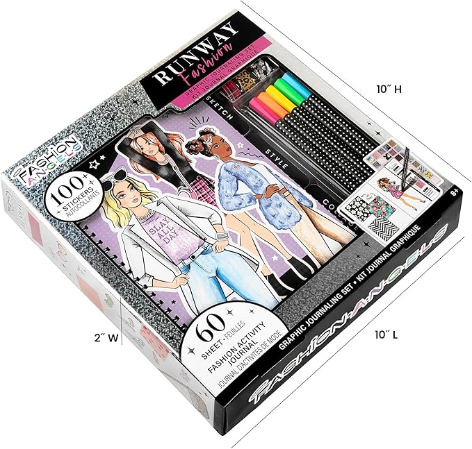 Fashion Angels Runway Fashion Graphic Journaling Set - Fashion Design Activity Journal with Markers, Stencils & Stickers - Teaches Basic Fashion Design - Beginners Fashion Sketch Pad for Kids 8 & Up