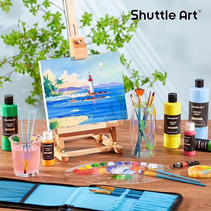 Shuttle Art 12 PCS Paint Brush Set with Case, Assorted Shapes & Sizes for Acrylic, Watercolor, Oil, and Gouache, Perfect Artist Brushes for Kids, Beginners, and Professionals, Ideal for Home or Travel