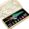 NC Quill Pen Ink Set, Feather Pen Includes 5 Bottles Ink and 6 Replaceable Stainless Steel Nibs, Mechanical Quill Calligraphy Pen for Writing, Letters, Invitations (Green)