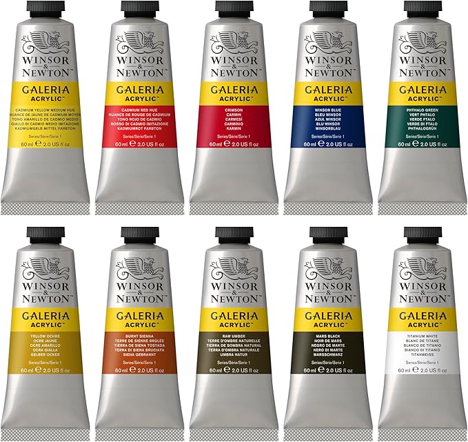 Winsor & Newton Galeria Acrylic Paint, 10 x 60ml (2--oz) Tube Paint Set