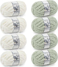 Chunky Yarn for Hand Knitting - #10 Chunky Chenille Yarn, Jumbo Big Thick Chunky Yarns for Crocheting, Super Bulky Chunky Knit Blanket Yarns, 8 Skein (25yd, 8oz/Skein), Cream & Sage