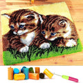 Latch Hook Kits for Adults - DIY Latch Hook Rug Kits, Crochet Kit for Beginners, Rug Making Kits with Printed Canvas, Gift Packaging. (Two Grass Cats, 16x21 inch)