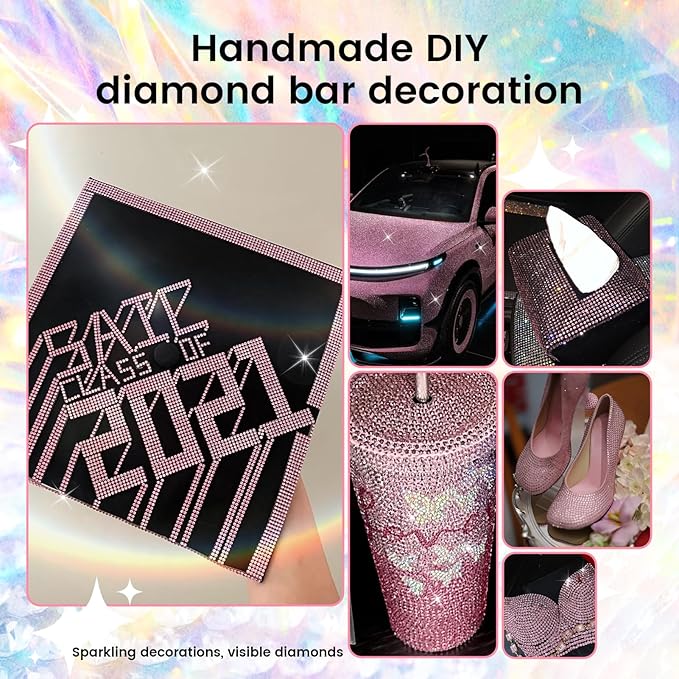 Novani Self Adhesive Rhinestone Ribbon, 0.78 Inch Wide 3 Yards 1 Roll, Pink Crystal Diamond Bling Strips for DIY Crafts,Home Decor,Glitter Glass Rhinestones Tape for Crafting,Car Decoration