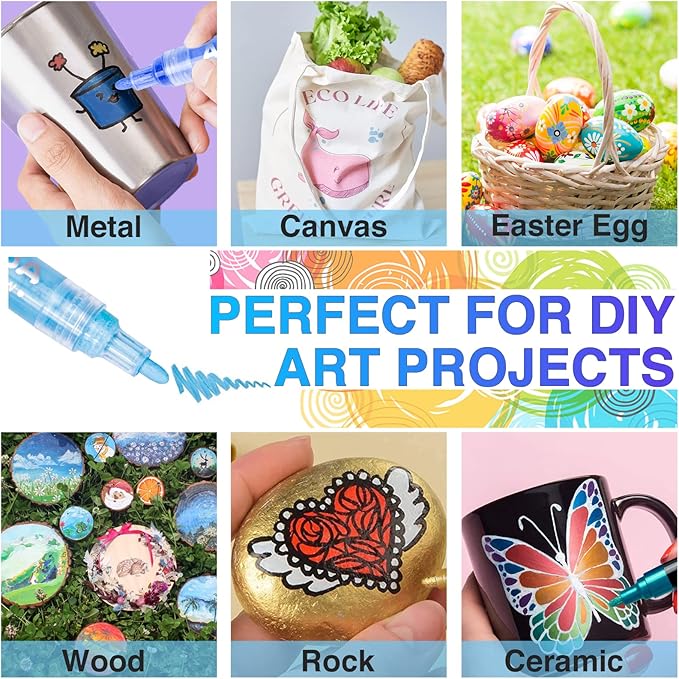 FUMILE Acrylic Markers Paint Pens, 80 Colors Paint Markers include Metallic Color (12 PCS), Blink Color (12 PCS) and Normal Color (56 PCS). For Rock,Metal,Plastic,Glass,Canvas,Ceramic,Wood,And More