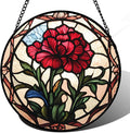 Stained Glass Window Hanging - Red Carnation Birth Flower Sun Catcher for Door Garden Home Decor Suncatcher Christmas Mother's Day Birthday Gifts for Women Men Mom Nana Friend Wife 7.8 in