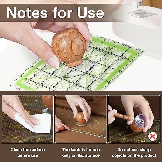 SAVINA Ruler Knob - Wooden Handle with Strong Suction Cup Grip – Comfortable Quilting Ruler Holder for Patchwork, Sewing, Cutting & Crafting Tools for Quilters (1)