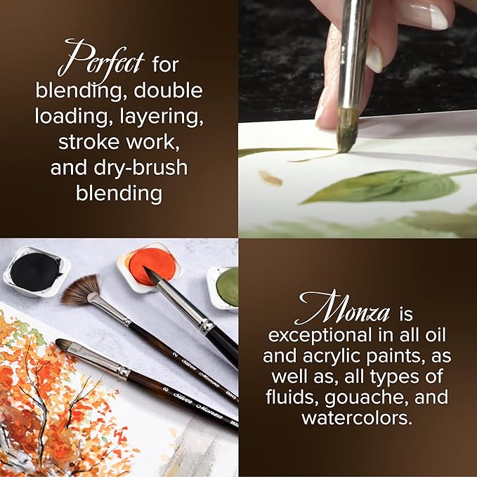 Silver Brush Limited 2629S Monza Round Art Brush, Oil, Acrylic, and Watercolor Brush, Short Handle, Size 4