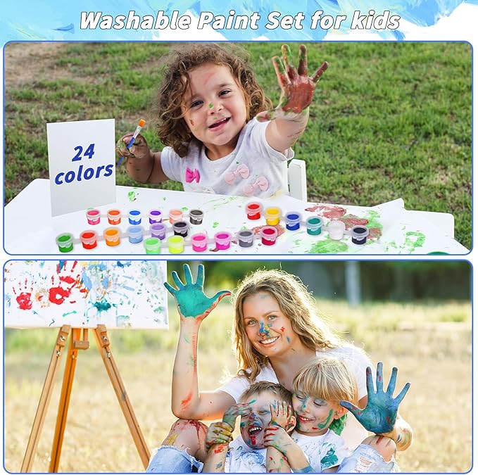 560 Pcs 24 Colors Mini Acrylic Paint Bulk for Kids Adults,20 Set Washable Craft Painting Kit, Acrylic Paint Strips Container with 40 Pcs Paintbrushes for Home Classroom Party Favors Paiting Gifts