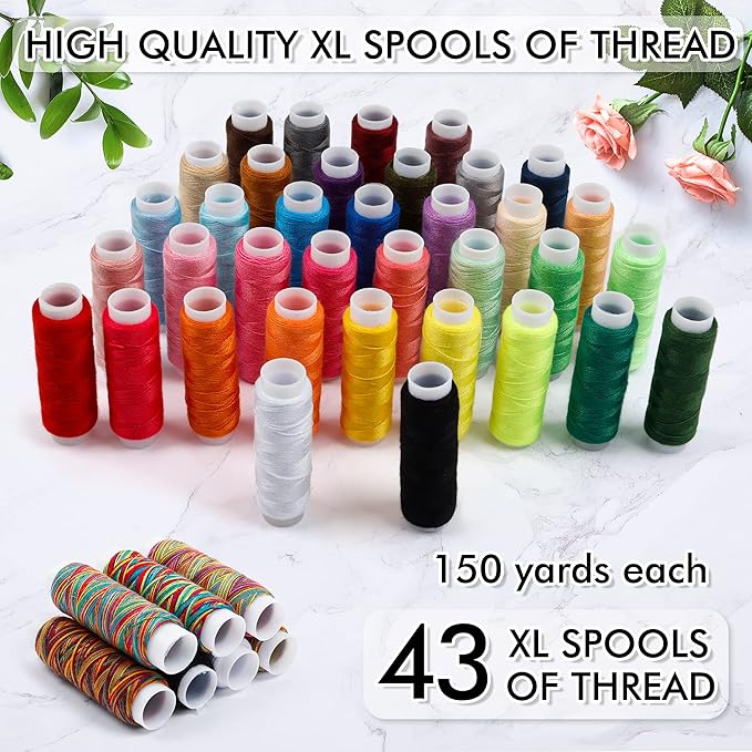 Large Sewing KIT, 226 PCS Premium Sewing Supplies with 43 XL Thread Spools, Leather Case, Scissors, Thread, Needles and Accessories, Sewing Set for Adults, Emergency, and Home by Inscraft