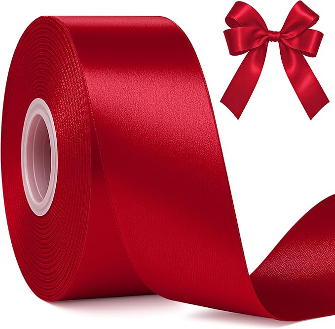 Fullive 1 1/2 Inch Ribbon for Gift Wrapping, 30Yards Wine Red Christmas Tree Ribbon, Polyester Ribbons for Flower Bouquet for Wedding Christmas Decoration DIY Bows Wrapping Bouquet Floral Arrangements