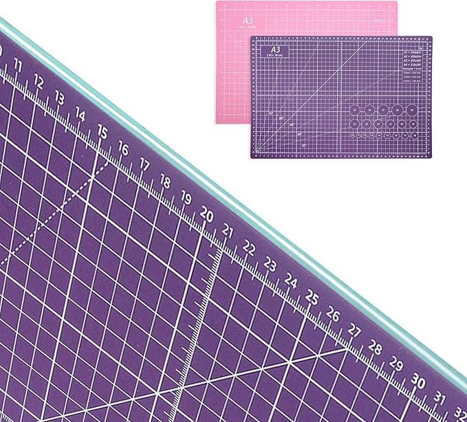 TCAIRG Self Healing Cutting Mat 18 inchx12 inch Non-Slip PVC Double Sided 5-Ply A3 Art Craft Rotating Mat,Sewing Crafts Hobby Fabric Precision Scrapbooking Project(Pink/Purple)