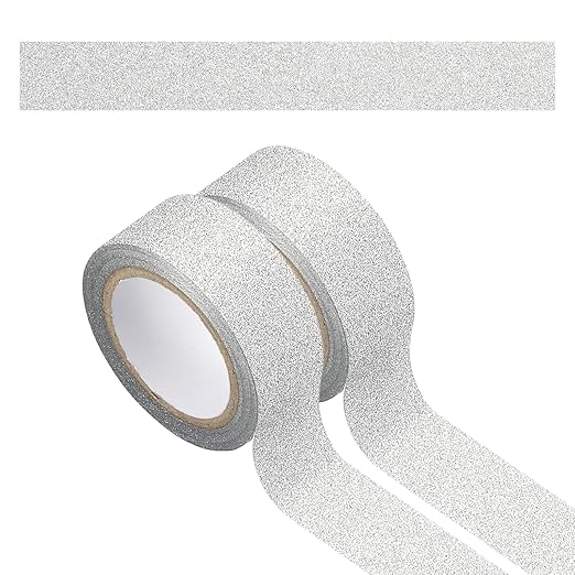 PATIKIL 2Roll Glitter Paper Washi Tape, Glitter Film Decorative Tape for DIY, Silver
