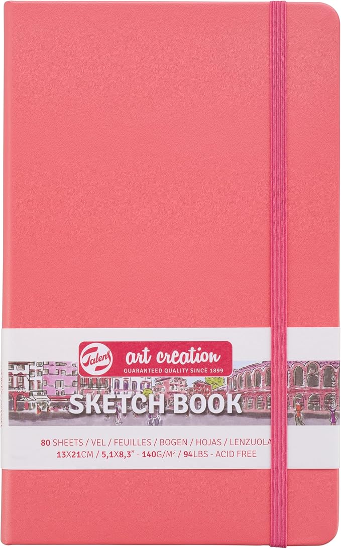 Tarens T9314-312M Art & Creation Sketchbook, Drawing Notebook, 5.1 x 8.3 inches (13 x 21 cm), Coral Red, Thickness: 4.9 oz/yd², Fine, Acid Free Paper, 80 Sheets