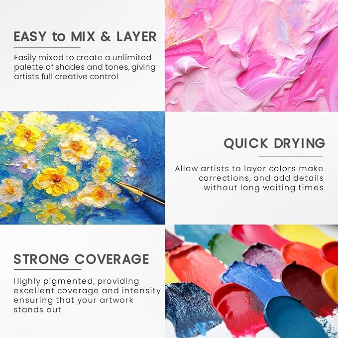 40 Pcs Acrylic Paint Set - 24 Colors (2oz/60ml) with 12 Brushes, 2 Knives & Palette - Rich Pigments for Adult, Artists & Beginners - Painting on Halloween Pumpkin Canvas Ceramic Rock Wood