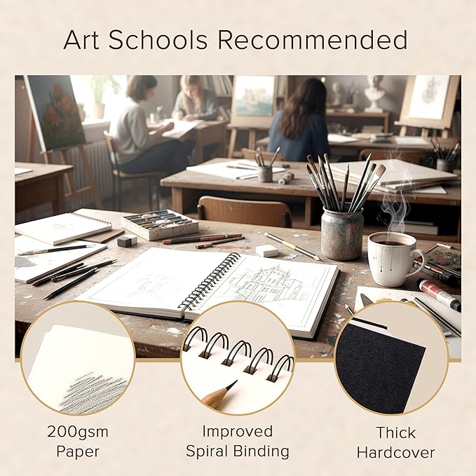 Artist’s Sketchbook Hardcover – 200GSM Very Thick Paper – Large, Spiral Sketch Book for Drawing and Mixed Media – Sketch Pad, Art Book - 8.25 x 11.4, 40 Sheets / 80 Pages
