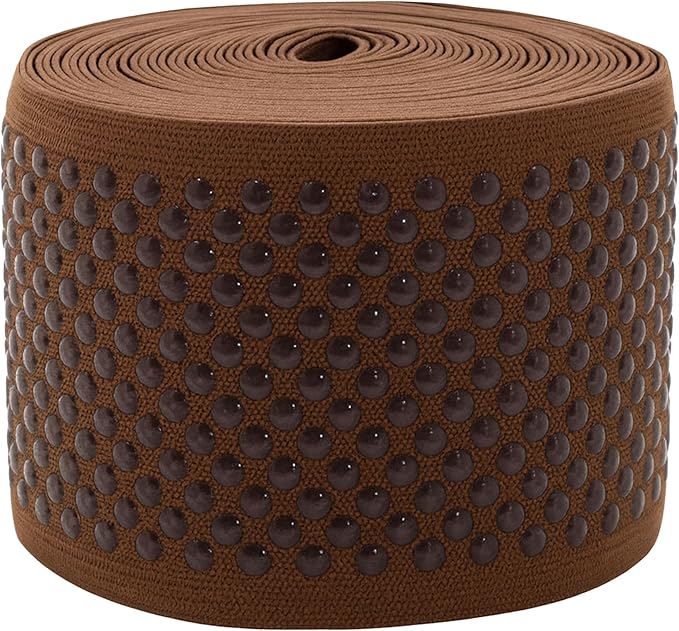 Mandala Crafts 2.5 Inch Elastic Silicone Gripper Tape for Clothing - 5 Yds Dotted Non Slip Elastic Band for Sewing - Brown Silicone Flat Fabric Stretchy Ribbon Straps