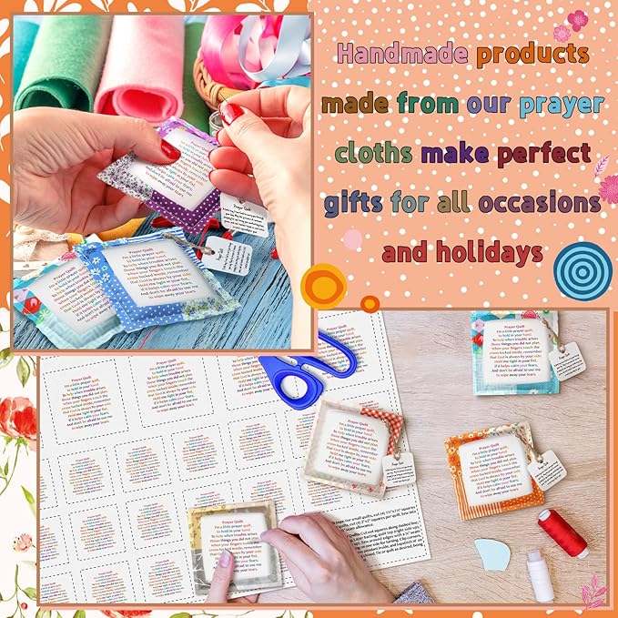 Ceenna Pocket Prayer Quilt Panel Squares with Small Wooden Crosses Mini Scripture DIY Pocket Prayer Quilts for Friend Family Religious Spiritual Gift Christmas Stocking Stuffers Gifts