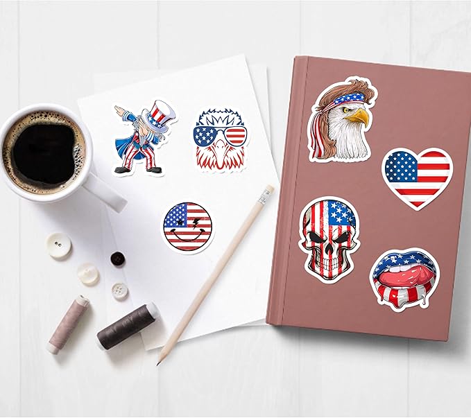 BEATRI USA 4th of July Stickers 50Pcs American Patriotic Independence Day Vinyl Waterproof Decor & Party Favors for Laptop, Water Bottle, Skateboard... | Non-Repeating Decals, High-Definition Print