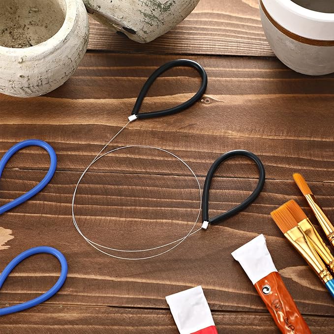 2 Pieces Clay Cutters Wire Steel Wire Cutting Pottery Tools with Black and Blue Plastic Handle for Clay Artists Cheese Dough Sculpting Pottery Tools