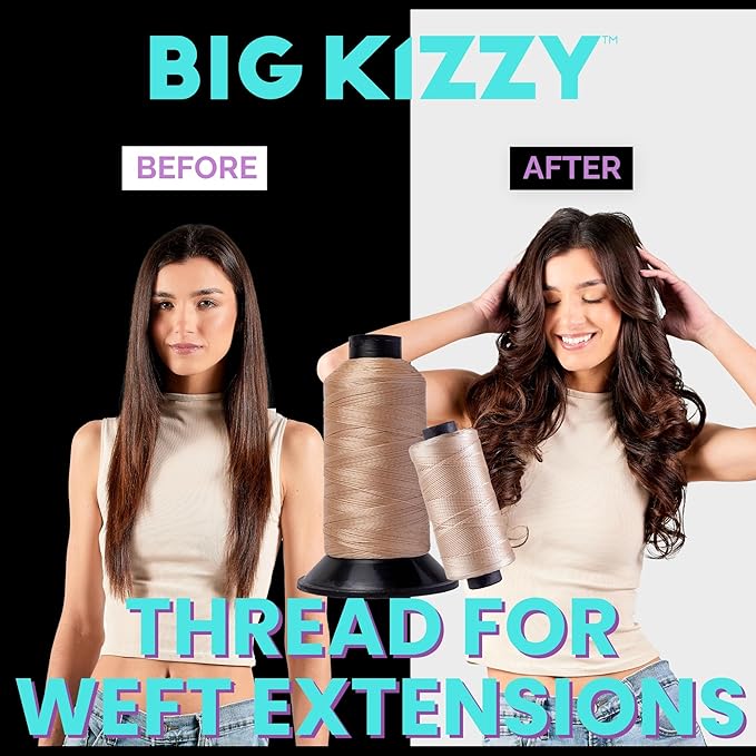 Big Kizzy Light Blonde 250m Nylon Thread for Hair Extensions, Sew in Human Hair Weft and Wigs - Non-Slip and Comfortable Hold for Hand and Machine Tied Weft