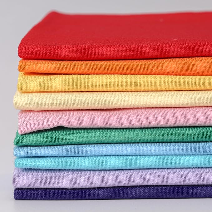 18 * 21inch Cotton Fabric Premium,11 Options Solids, 10PCS Solid Precut Fabric Pure Quilting Fat Quarter Bundles Patchwork for Sewing DIY Craft (Rainbow)