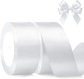 White Satin Ribbon 1-1/2 Inch x 2 Rolls White Wide Satin Fabric Ribbon for Gift Packaging, Christmas, Wedding, Flower Bouquet, Holiday Party, Invitation