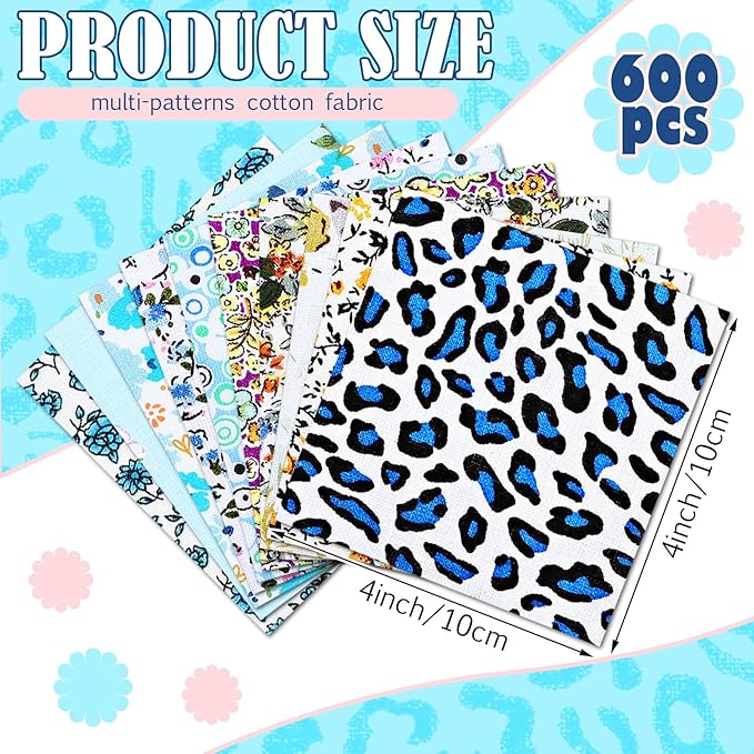 Kinlop 600 Pcs 4 x 4 Inch Cotton Fabric Square Precut Quilting Squares Printed Floral Patchwork Fabric Bundles for DIY Craft Sewing Clothing Accessory(Mixed Color)