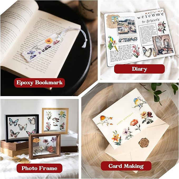 Dizdkizd 200-Piece Vintage Floral Greenery Bird Sticker for Scrapbooking, Journaling, Crafts, Seasonal Nature Scrapbook Sticker Pack, Transparent and Waterproof