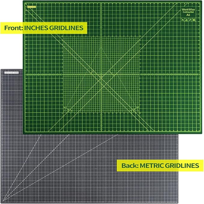 Extra Large 36" x 48" Self Healing Sewing Mat, WerkWise Rotary Cutting Mat, Double Sided 5-Ply 36x48 Inch Board for Quilting, Fabric, & Crafts, Designed for Use with Rotary Cutters (Green & Black)