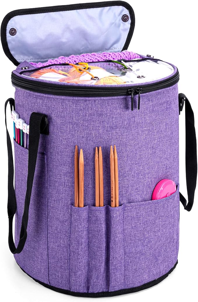 Teamoy Crochet Bags for Women, Yarn Storage Organizer, Knitting Project Bag for Knitting Needles and Hooks, Purple
