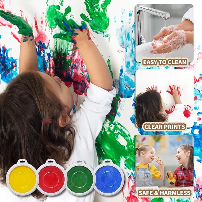 7"Stamp Pads for Kids,4 Colors Stamp Pads for Classroom,Washable Stamps Pads for Kids,Large Ink Pad for Washable,Rainbow Stamps Pad for Handprint & Footprint Art,Scrapbook,Wood Fabric,Paper
