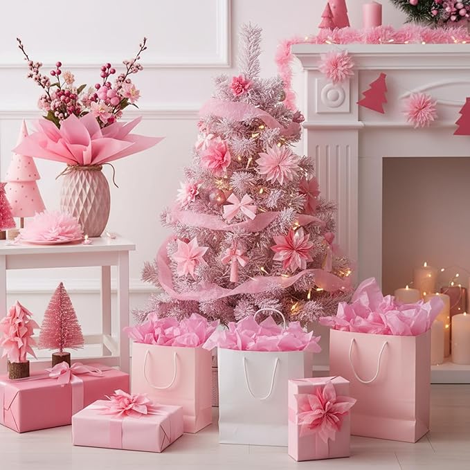 Qilery 500 Sheets Pink Tissue Paper Bulk for Gift Bags 20 x 30 Inch Acid Free Wrapping Paper Sheets for Valentine's Day Decoration DIY Crafts, Packing Supplies for Moving, Wedding Party, DIY Flowers