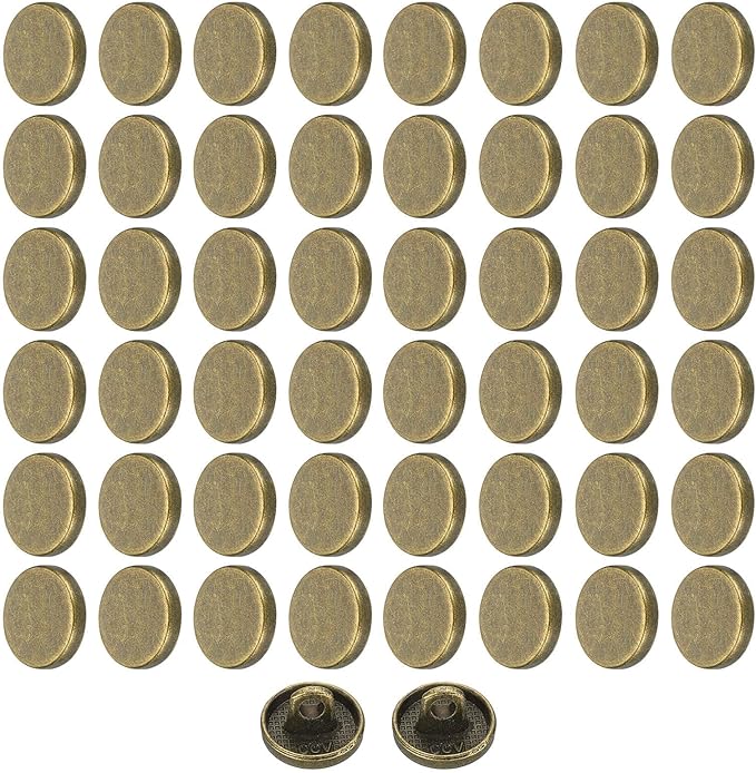 HARFINGTON 50pcs 16L Metal Round Flat Sewing Buttons 10mm Alloy Shank Craft Replacement Button for Men Women Suit Woolen Coat Shirt Trousers Sewing Crafts, Bronze