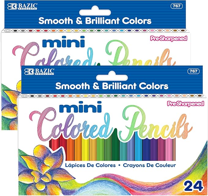 BAZIC Products Colored Pencils 24 Color, Mini Coloring Pencil Set Soft Core, for Art Drawing Sketching, Gift for Artist Adult (24/Pack), 2-Packs