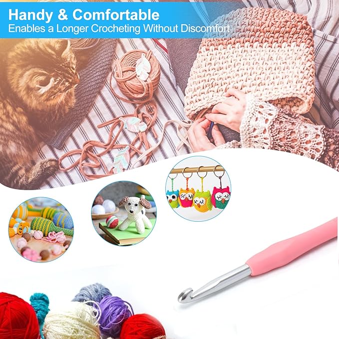 Vodiye 10PCS Crochet Hooks, Professional Extra Long 8.0mm, Ergonomic Handle, Crochet Needle for Beginners and Experienced Lovers