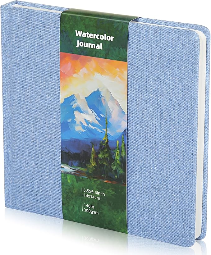 Dispowreath 5.5 x 5.5 in Watercolor Sketchbook Journal Square Watercolor Notebook Cold Press 140lb 300gsm Cotton Paper 48 Pages Journals Notebook Paper Pads(Light Blue)