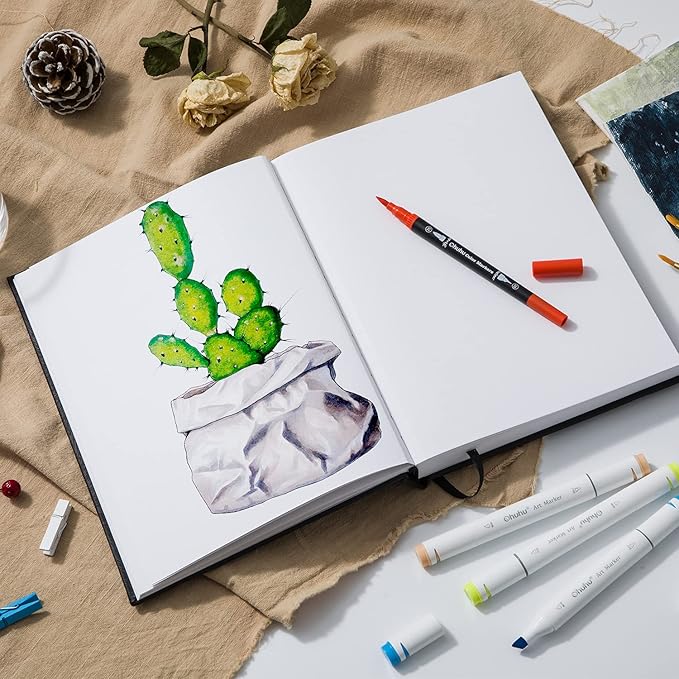 Ohuhu Marker Pads Art Sketchbook, 7.4"x10" Large Paper Size, 120 lb/200 gsm Drawing Papers, 78 Sheets/156 Pages, Hardcover Sketch Book for Alcohol Markers Christmas Gift