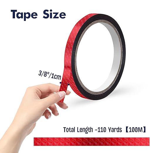 110 Yard Holographic Graphic Tape, Removable without Residue Sparkle Metallic Washi Tape Water/Tear Resistant Metallic Mirror Wrapping for Gift Box DIY Decorations, 3/8 Inch x 55 Yards (2 Rolls, Red)
