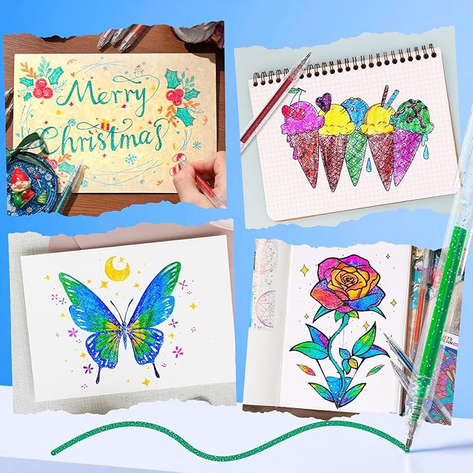LET'S RESIN PAINT Glitter Gel Pens,18 Vibrant Colors Sparkle Gel Pen, Retractable Metallic Shimmer Pens for Adults Coloring Note Taking and Journaling Christmas Gifts Stocking Stuffers