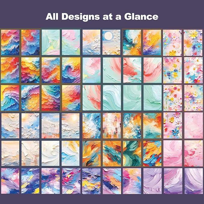 60 Sheets Oil Painting Washi Stickers – Flat Printed Abstract Designs on Self-Adhesive Writable Paper with Smooth Matte Finish for Scrapbook, Journaling & DIY Collage