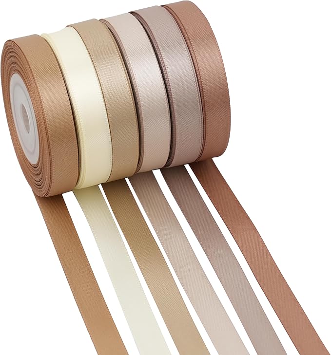 Champagne Gold Ribbon - 3/8" Double Face Satin Ribbon Assortment - 6 Rolls, 60 Yards for Crafts, Wedding, Baby Shower Decoration, Gift Wrapping, Invitations