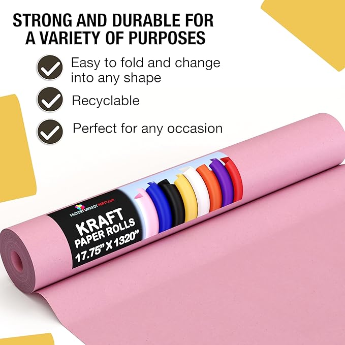 Crown Display Hot Pink Kraft Paper Roll - 17.75" X 1320" (110' Ft) - Perfect for Shipping & Packing - Craft Paper
